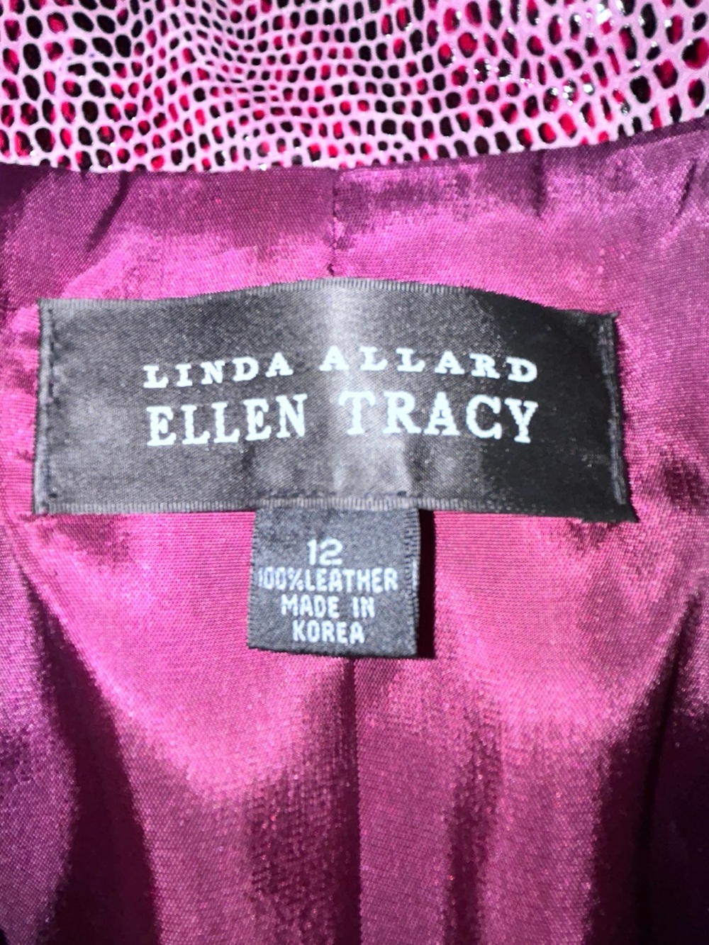 Ellen Tracy Leather Snake Skin Print Purple Textured Blazer - Picture 5 of 6